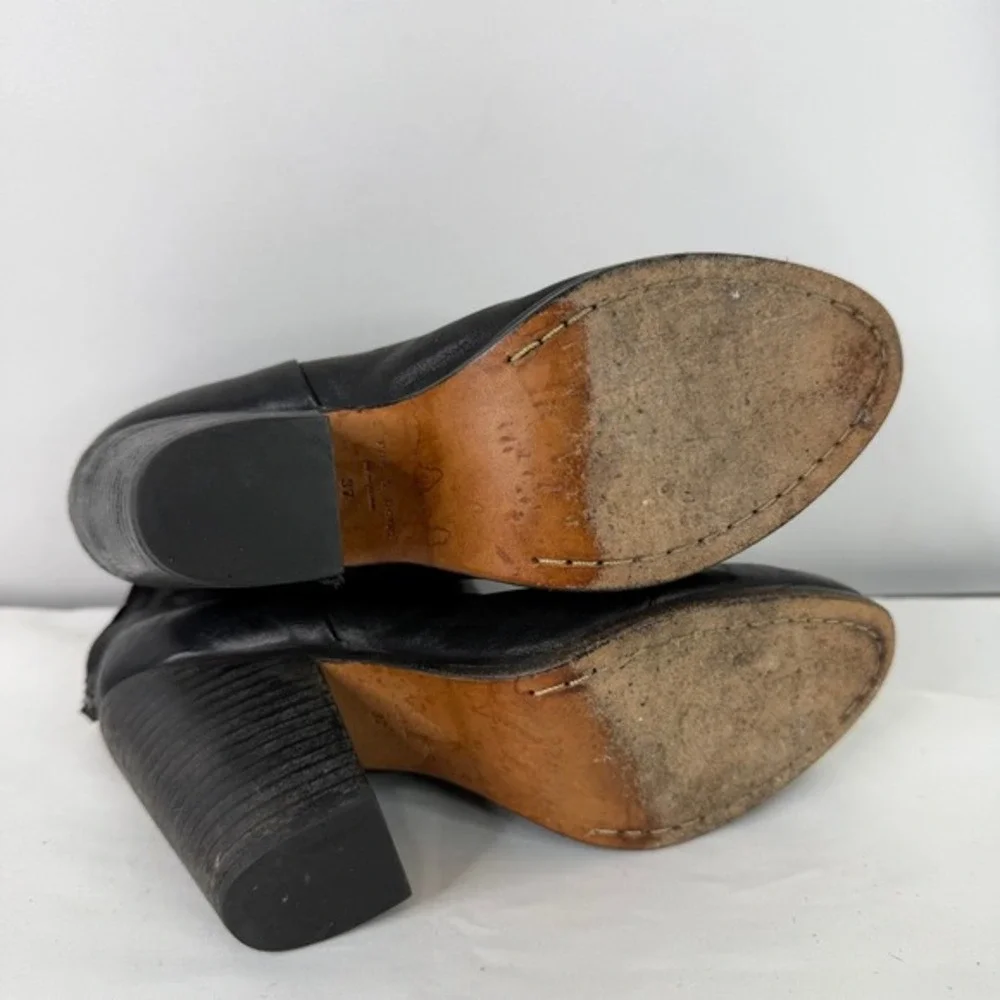 Rag & Bone Newbury Black Leather Ankle Boots Round Toe Stacked Block Heel‎ US 7